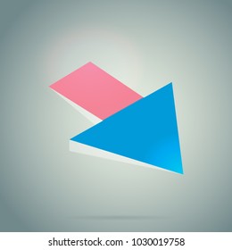 Arrow 3d icon on gradient background with realistic shadow. Vector illustration. Pink and blue modern sign. Multicolor object for print, web and application. Creative button design.