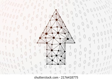 Up Arrow 3d Low Poly Symbol With Binary Code Background. Growth Design Vector Illustration. Business Goal Polygonal Symbol With Connected Dots