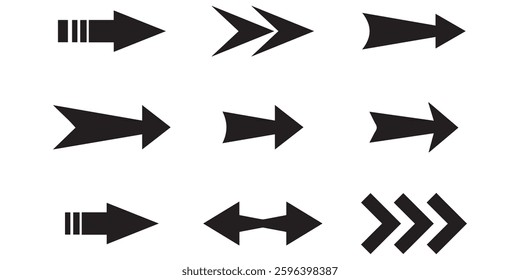 arrow 3d style curved direction vector logo sign icon set. black icons symbol up down set graphics right circle. eps line shape button web design with isolated on white background. 