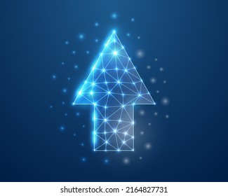 Up arrow 3d symbol in blue low poly style. Growth, direction design concept vector illustration. Business goal polygonal wireframe.