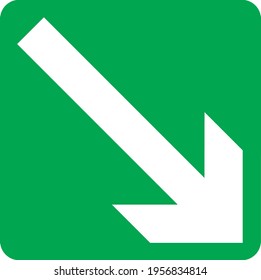 Arrow 45 degree right down green and white sign board