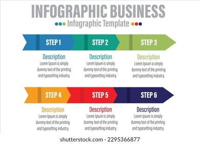 Arrow 6 Step or Six option Business data visualization. Abstract elements of graph, diagram with steps, options, parts or processes. business template for presentation