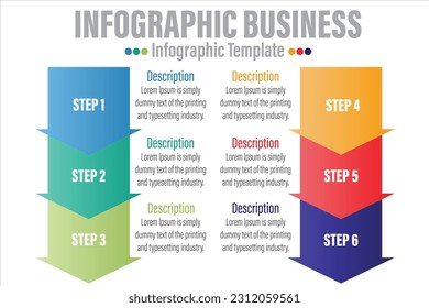 Arrow 6 Step or Six option Business data visualization. Abstract elements of graph, diagram with steps, options, parts or processes. business template for presentation