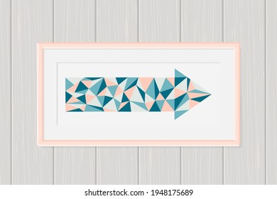 Pfeil mit abstraktem geometrischem Muster im Rahmen. Flacher Stil. Vektorgrafik