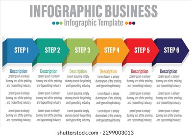 Arrow abstract infographics number options template with Six 6 steps, with Six 6 label. Can be used for workflow layout, diagram, business step options, banner, web design.