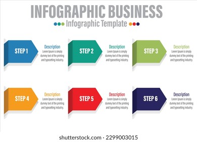 Arrow abstract infographics number options template with Six 6 steps, with Six 6 label. Can be used for workflow layout, diagram, business step options, banner, web design.