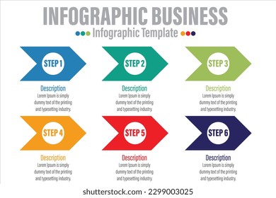 Arrow abstract infographics number options template with Six 6 steps, with Six 6 label. Can be used for workflow layout, diagram, business step options, banner, web design.