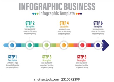 Arrow abstract infographics number options template with Six 6 steps, with Six 6 label. Can be used for workflow layout, diagram, business step options, banner, web design.