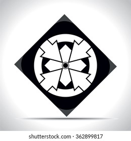 the arrow aimed at the center of the diamond in a circle, enclosed in black diamond, vector
