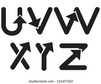 Arrow Alphabet U through Z Vector No open shapes or paths.