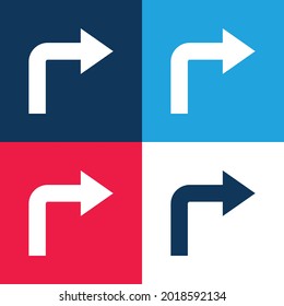 Arrow Angle Turning To Right blue and red four color minimal icon set