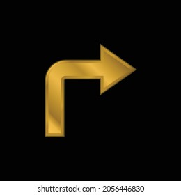 Ángulo de flecha Girando hacia la derecha icono metálico chapado en oro o vector de logotipo