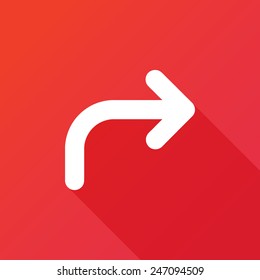 Arrow angle turning to right icon. Modern design flat style icon with long shadow effect