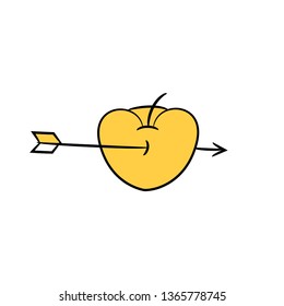 arrow and apple , yellow character doodle design