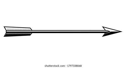 Arrow of an Archer, vintage arrow, isolated on white, vector illustration