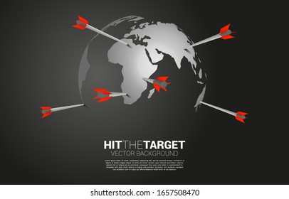 arrow archery hit on the globe. Business Concept of global marketing target and customer.Company vision mission and goal.