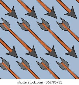 arrow archery seamless pattern. Lot of wooden arrows. Cupids bow arrow for ornament.