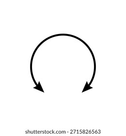 Flecha alrededor de un círculo. Flecha de semicírculo doble. Ilustración vectorial. Flecha semicircular curva delgada y larga de doble extremo.