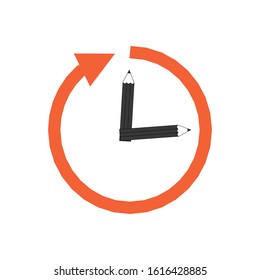 Arrow around clock with pencil. History Arrow Clock concept. Stock vector illustration isolated on white background.