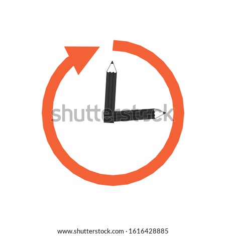 Arrow around clock with pencil. History Arrow Clock concept. Stock vector illustration isolated on white background.