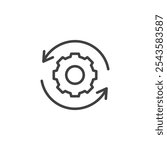 Arrow Around Gear line icon. linear style sign for mobile concept and web design. Cog with two arrows circling outline vector icon. Workflow, progress symbol, logo illustration. Vector graphics