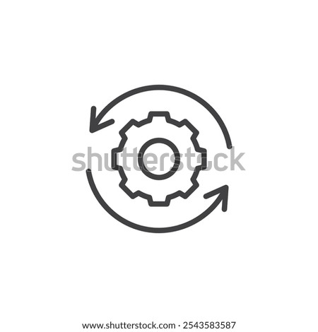 Arrow Around Gear line icon. linear style sign for mobile concept and web design. Cog with two arrows circling outline vector icon. Workflow, progress symbol, logo illustration. Vector graphics