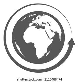 Arrow around planet icon. Earth orbit symbol