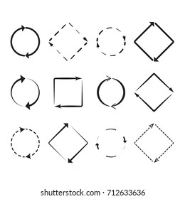 Arrow around set update and exchange. Update icon, upgrade and change, download update stamp. Vector illustration