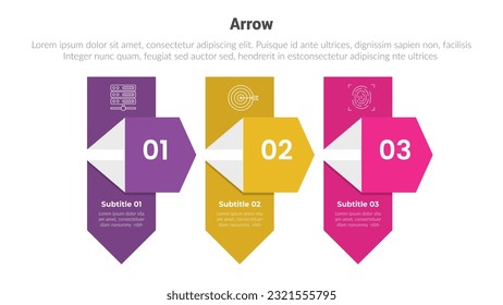 arrow or arrows stage infographics template diagram with creative shape arrow and 3 point step creative design for slide presentation