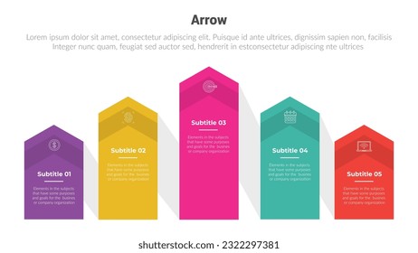 arrow or arrows stage infographics template diagram with upward direction horizontal line and 5 point step creative design for slide presentation