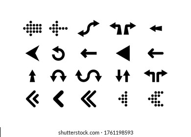 Arrow. Arrows vector icons collection. Black arrows icons, isolated on white background. Cursor in a row and flat design. Vector illustration