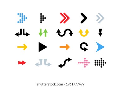 Arrow. Arrows vector icons collection. Black arrows icons, isolated on white background. Cursor in a row and flat design. Vector illustration