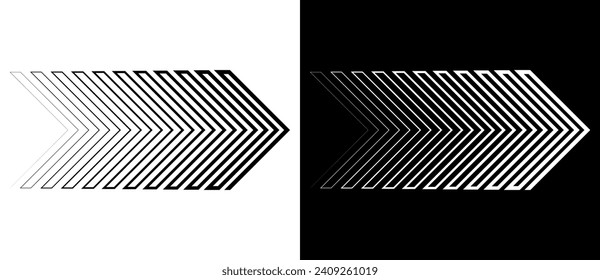 Arrow art vector illustration. Black shape on a white background and the same white shape on the black side.