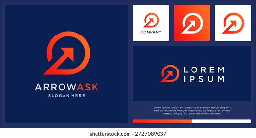 Arrow ask logo design bubble chat line art template.