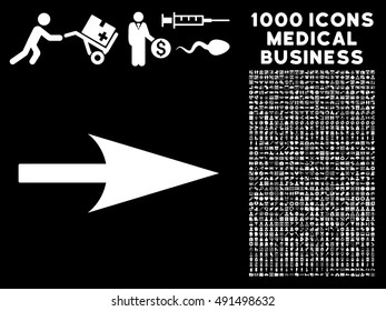 Arrow Axis X icon with 1000 medical commercial white vector design elements. Set style is flat symbols, black background.