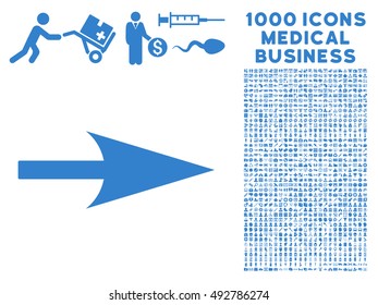 Arrow Axis X icon with 1000 medical business cobalt vector design elements. Clipart style is flat symbols, white background.