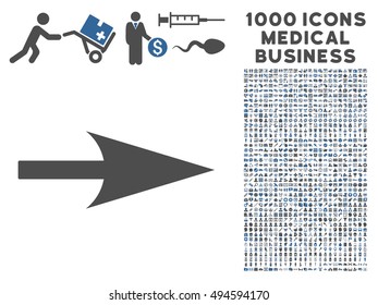 Arrow Axis X icon with 1000 medical business cobalt and gray vector pictographs. Design style is flat bicolor symbols, white background.