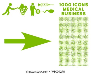 Arrow Axis X icon with 1000 medical commerce eco green vector pictographs. Clipart style is flat symbols, white background.