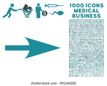 Arrow Axis X icon with 1000 medical commerce soft blue vector design elements. Set style is flat bicolor symbols, white background.