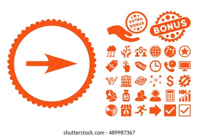 Arrow Axis X icon with bonus images. Vector illustration style is flat iconic symbols, orange color, white background.