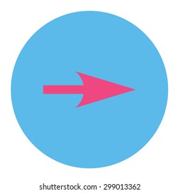 Arrow Axis X icon from Primitive Round Buttons OverColor Set. This round flat button is drawn with pink and blue colors on a white background.