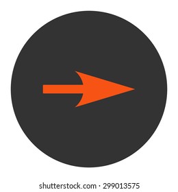 Arrow Axis X icon from Primitive Round Buttons OverColor Set. This round flat button is drawn with orange and gray colors on a white background.