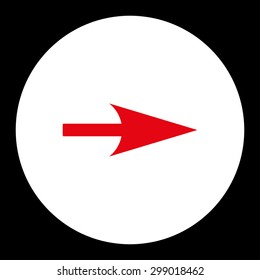 Arrow Axis X icon from Primitive Round Buttons OverColor Set. This round flat button is drawn with red and white colors on a black background.