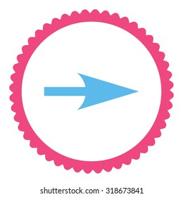 Arrow Axis X round stamp icon. This flat vector symbol is drawn with pink and blue colors on a white background.