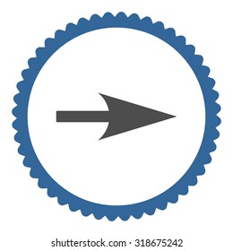 Arrow Axis X round stamp icon. This flat vector symbol is drawn with cobalt and gray colors on a white background.