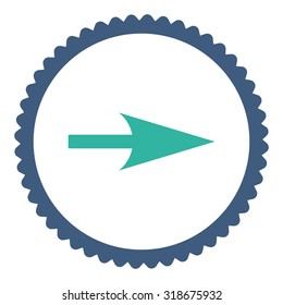 Arrow Axis X round stamp icon. This flat vector symbol is drawn with cobalt and cyan colors on a white background.
