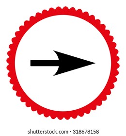 Arrow Axis X round stamp icon. This flat vector symbol is drawn with intensive red and black colors on a white background.