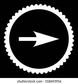Arrow Axis X round stamp icon. This flat vector symbol is drawn with white color on a black background.