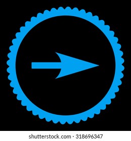 Arrow Axis X round stamp icon. This flat vector symbol is drawn with blue color on a black background.