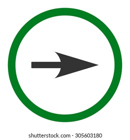 Arrow Axis X vector icon. This rounded flat symbol is drawn with green and gray colors on a white background.